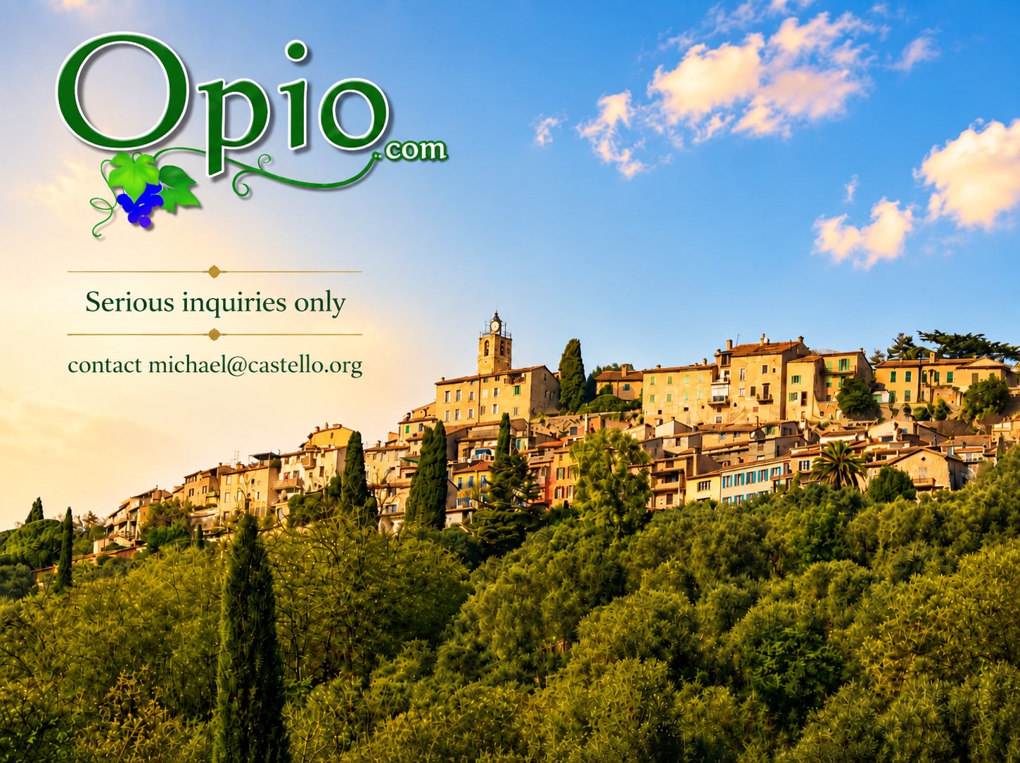 Opio.com. Serious inquiries only. Contact michael@castello.org.